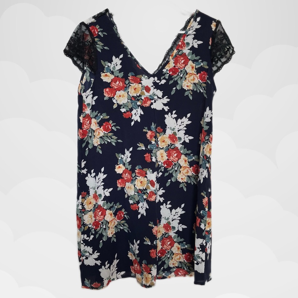 Floral Mini Dress with Lace Detailing